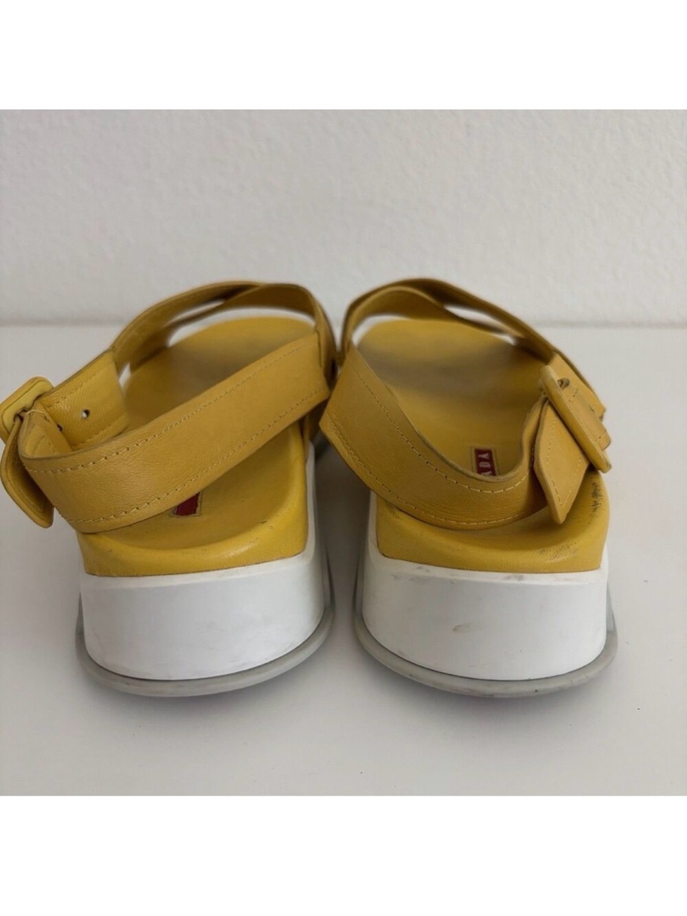 PRADA Yellow Leather Slingback Crossover Platform Sandals 39.5 / 9.5 - Picture 5 of 12